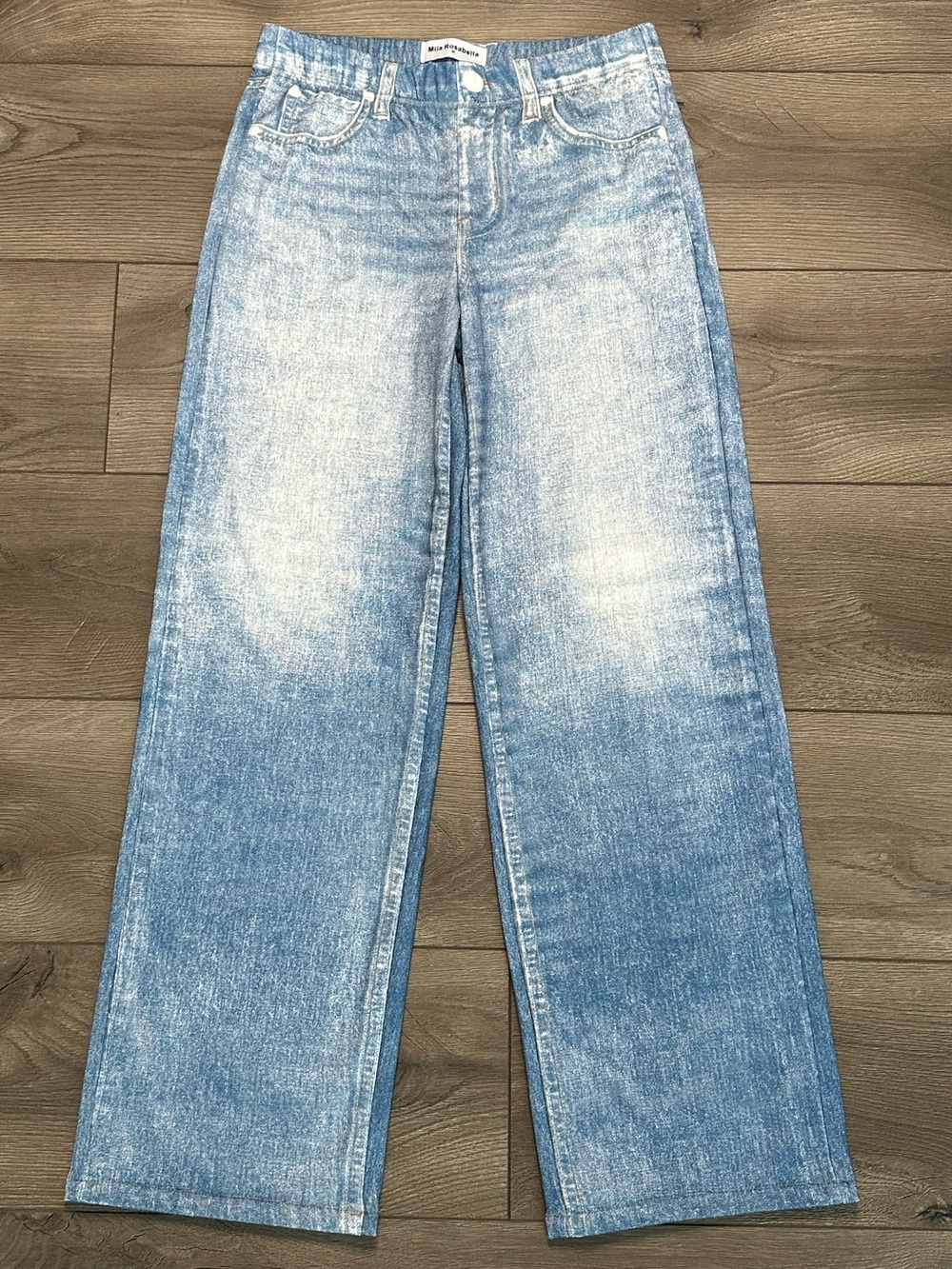 Mila Rosabella Sweat Pants Mid Rise Faux Jeans Acid Wash Blue Size Medium